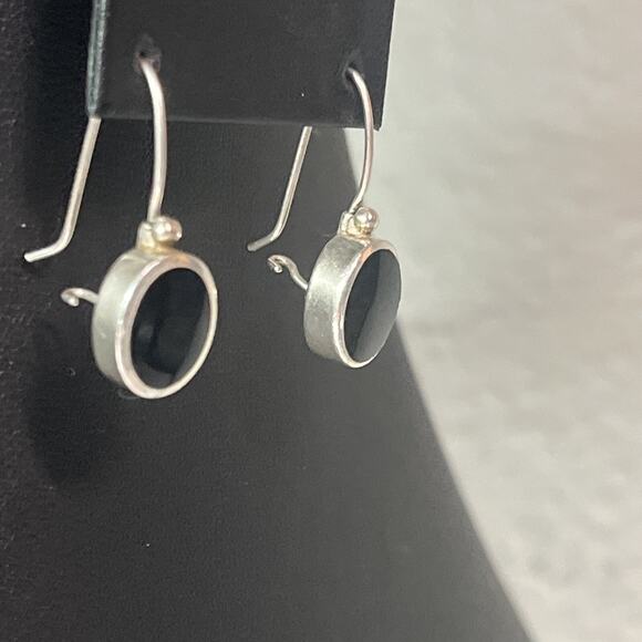 vintage sterling silver 925 post drop earrings oval black onyx stone signed ROMA - Picture 4 of 8